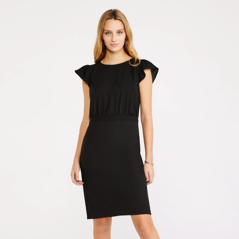 ANN TAYLOR Classic Petite Flutter Sleeve Sheath Dress in Seasonless Stretch‎ 12P